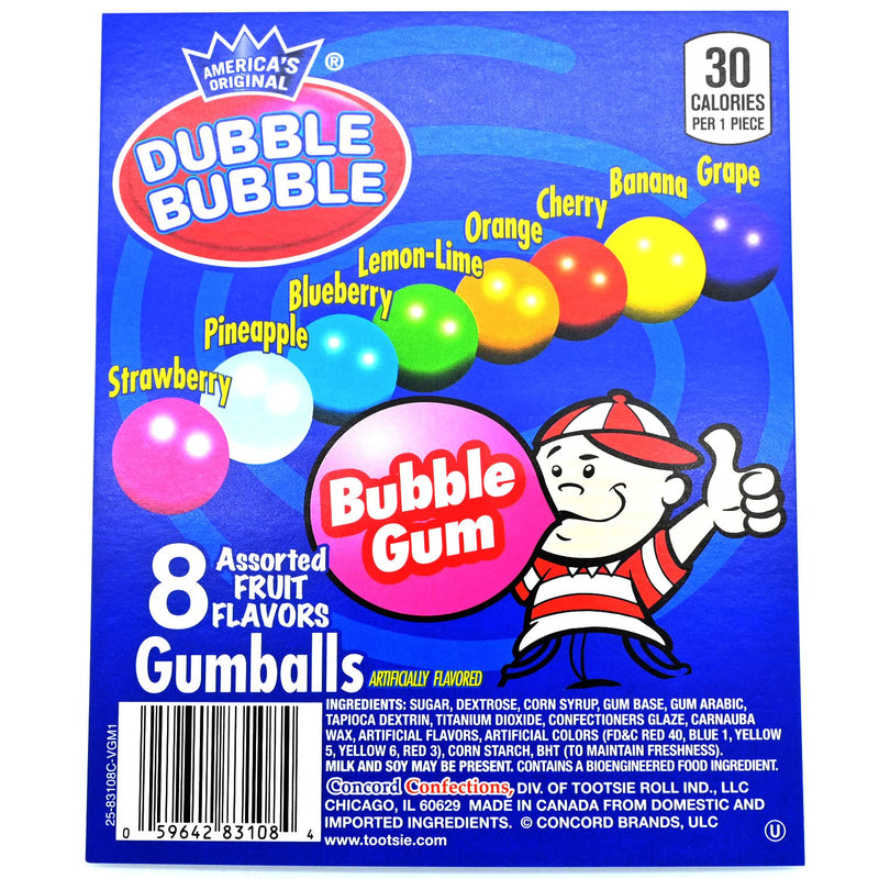 Dubble Bubble 1 Inch Assorted 8 Flavor Gumballs 850 Count Case