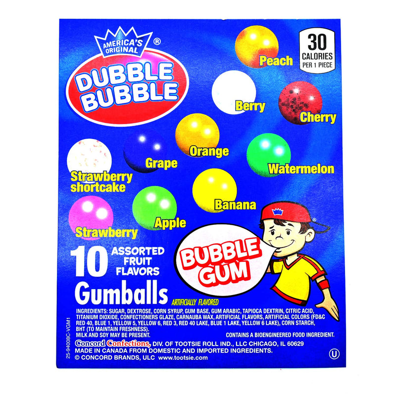 Dubble Bubble 1 Inch Assorted 10 Flavor Gumballs 850 Count Case